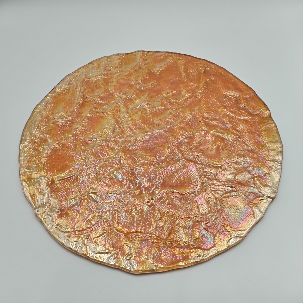 Marigold Carnival Glass Style 13 In Charger Plate Textured Ice Tree Bark Platter